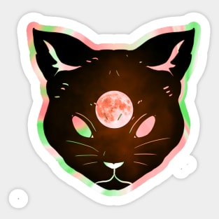 Blood moon third eye prismatic iridescent psychic cat Sticker